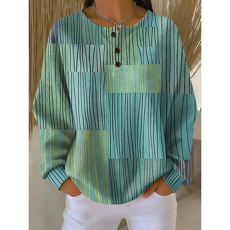 Rosalie | Sweatshirt aus Waffelstrick mit Knopfleiste Damen Print
