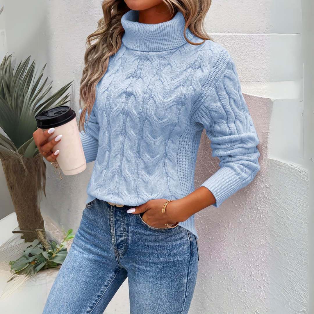 Salome | Rollkragen Pullover Damen Zopfmuster Strick