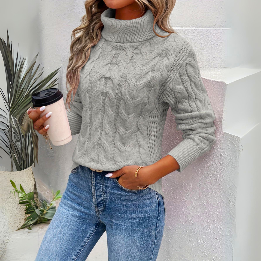 Salome | Rollkragen Pullover Damen Zopfmuster Strick