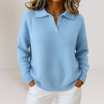 Salome | Strickpullover mit Polokragen und Knopfleiste Damen Gerippter Saum
