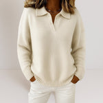 Salome | Strickpullover mit Polokragen und Knopfleiste Damen Gerippter Saum