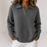 Salome | Strickpullover mit Polokragen und Knopfleiste Damen Gerippter Saum