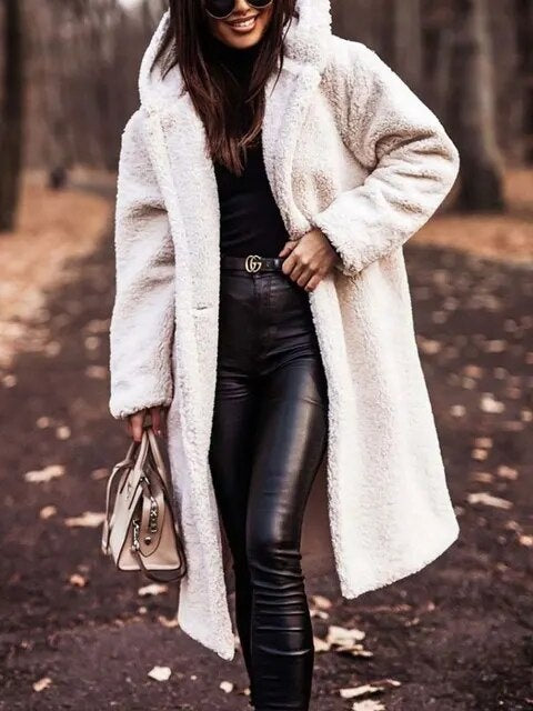 Salome | Teddymantel Lang mit Kapuze Damen Oversize