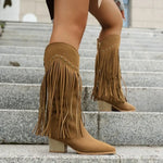 Salome | Vintage Western Stiefel Damen mit Fransen und Nieten Blockabsatz