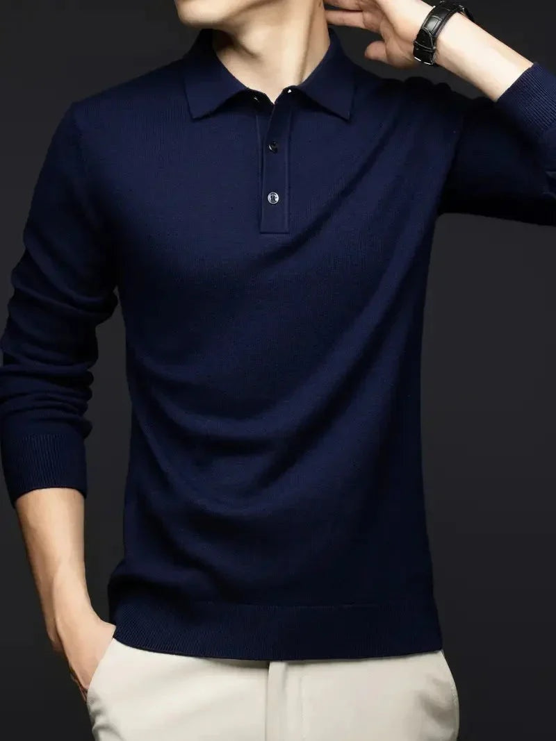 Sebastian | Pullover aus Wollmischung mit Polokragen Herren Langarm Knopfleiste