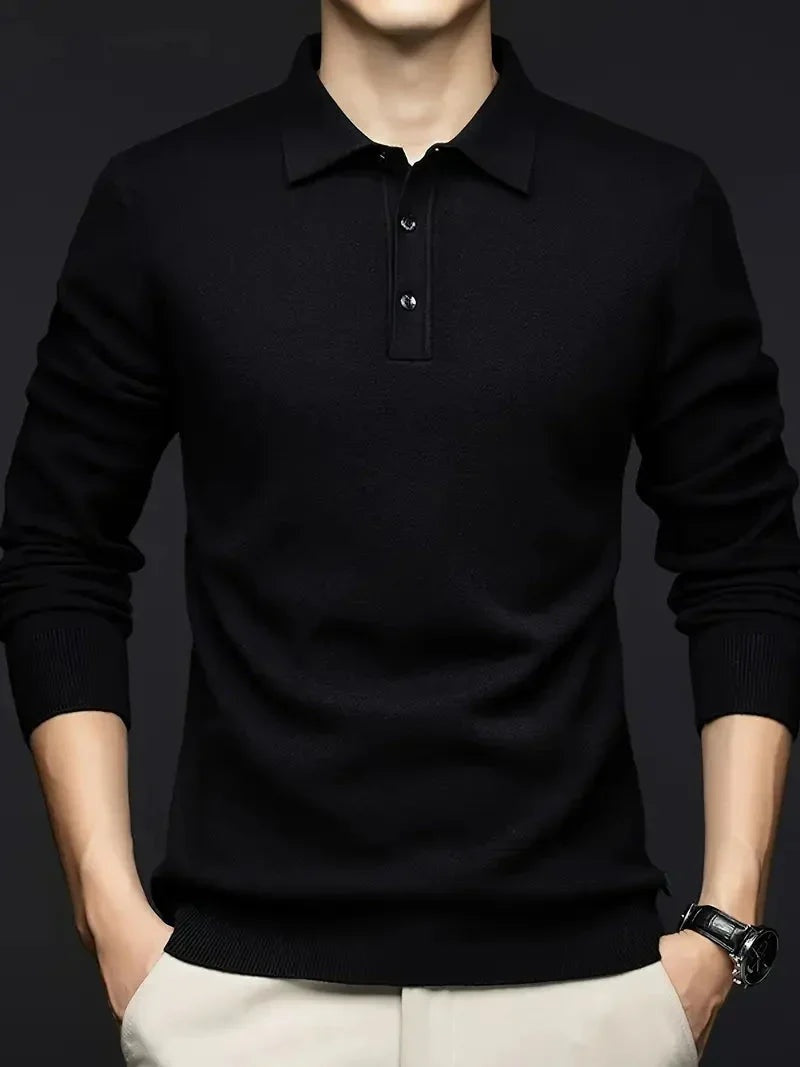 Sebastian | Pullover aus Wollmischung mit Polokragen Herren Langarm Knopfleiste