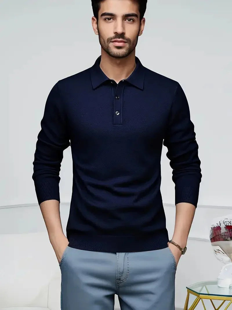 Sebastian | Pullover aus Wollmischung mit Polokragen Herren Langarm Knopfleiste
