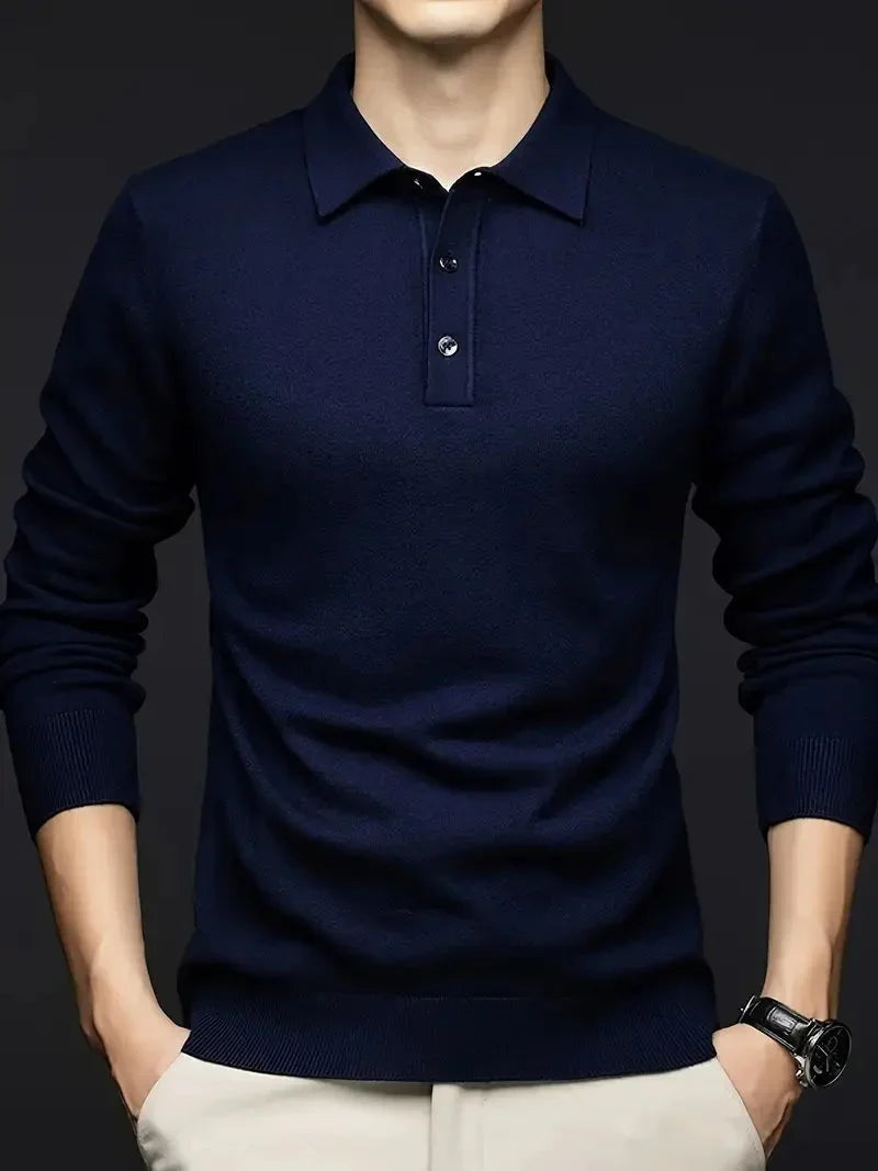 Sebastian | Pullover aus Wollmischung mit Polokragen Herren Langarm Knopfleiste
