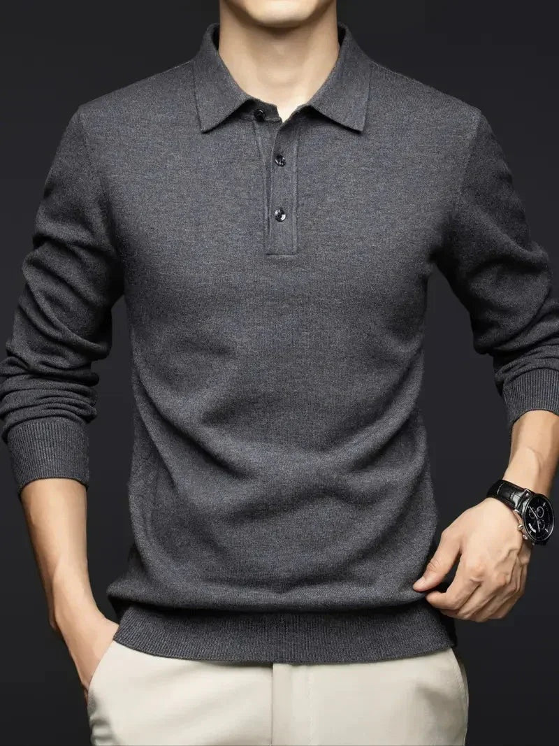 Sebastian | Pullover aus Wollmischung mit Polokragen Herren Langarm Knopfleiste