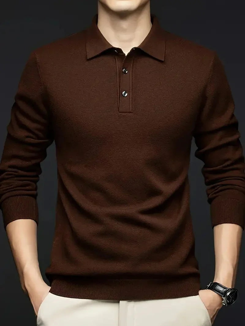 Sebastian | Pullover aus Wollmischung mit Polokragen Herren Langarm Knopfleiste