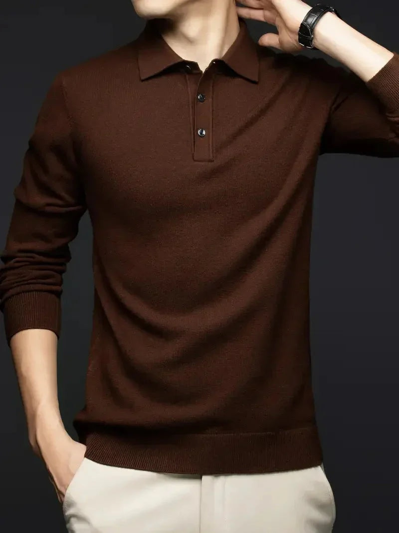 Sebastian | Pullover aus Wollmischung mit Polokragen Herren Langarm Knopfleiste