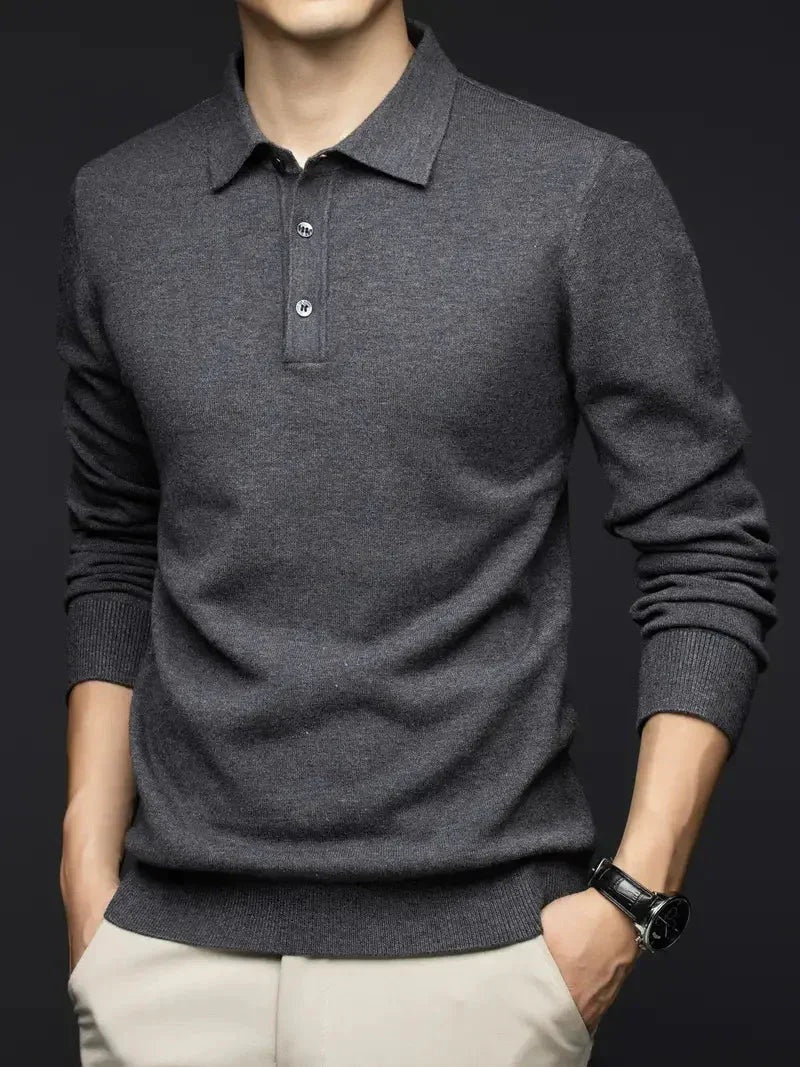 Sebastian | Pullover aus Wollmischung mit Polokragen Herren Langarm Knopfleiste