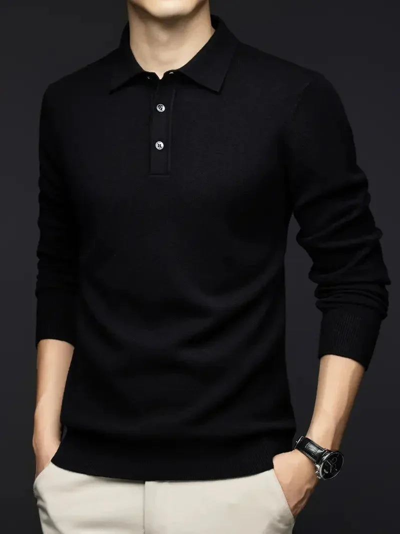 Sebastian | Pullover aus Wollmischung mit Polokragen Herren Langarm Knopfleiste