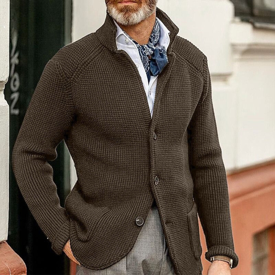 Sebastian | Strickjacke Herren Strukturstrick Knopfleiste Stehkragen