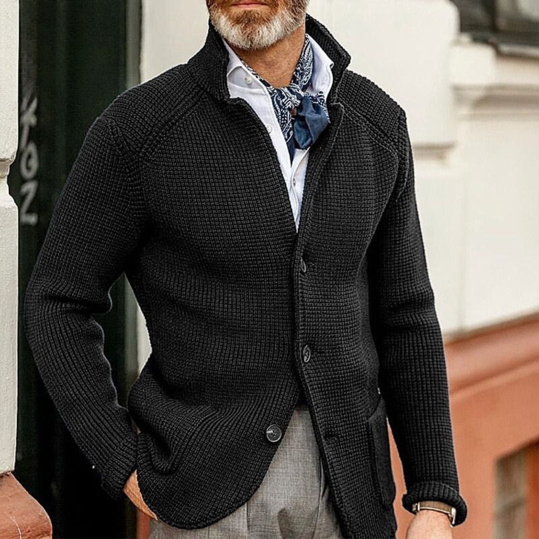 Sebastian | Strickjacke Herren Strukturstrick Knopfleiste Stehkragen