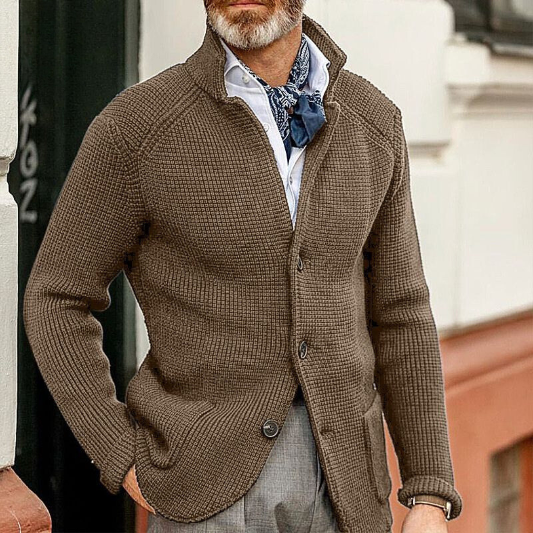 Sebastian | Strickjacke Herren Strukturstrick Knopfleiste Stehkragen