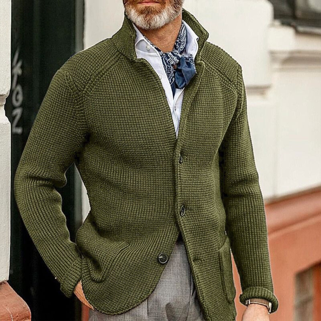 Sebastian | Strickjacke Herren Strukturstrick Knopfleiste Stehkragen