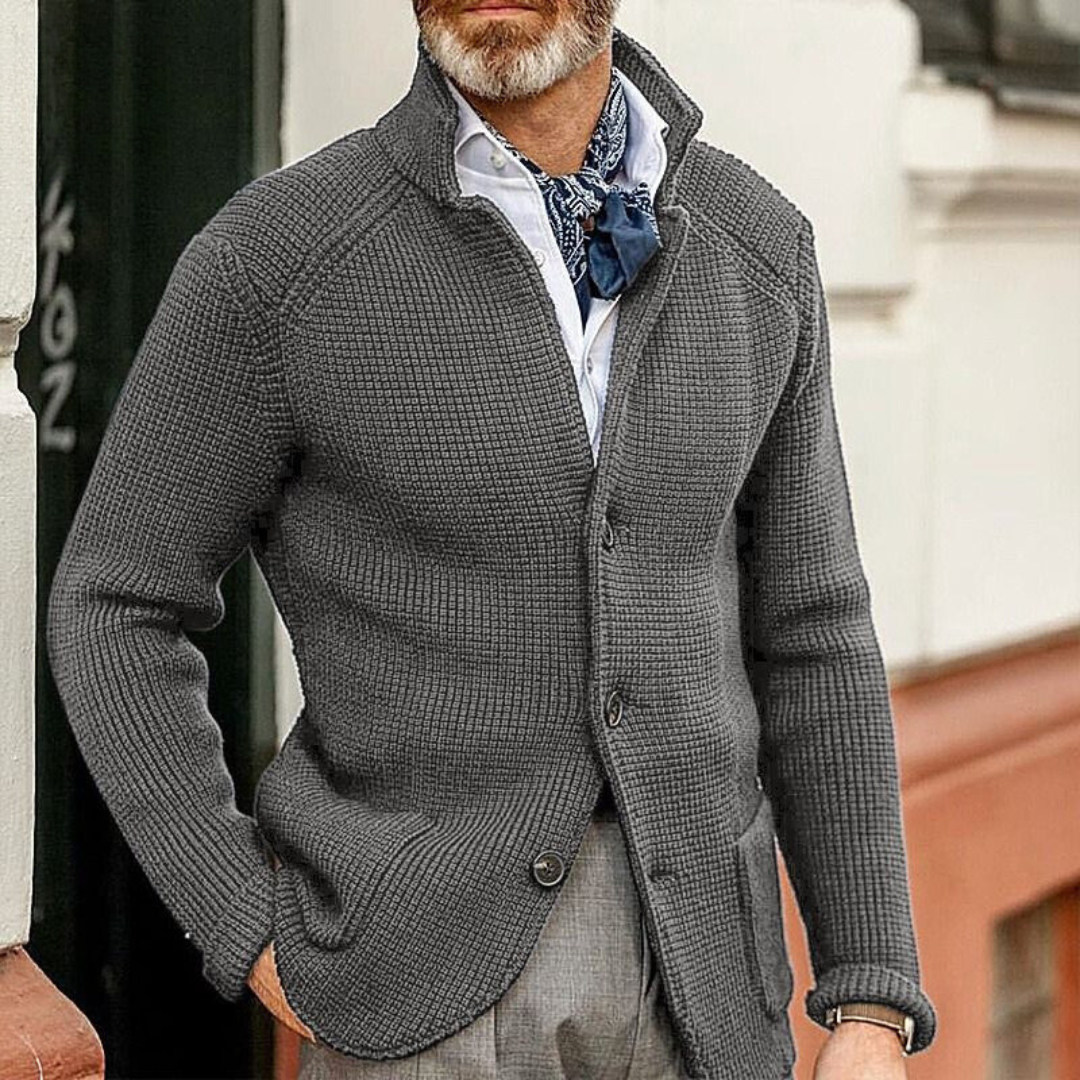 Sebastian | Strickjacke Herren Strukturstrick Knopfleiste Stehkragen