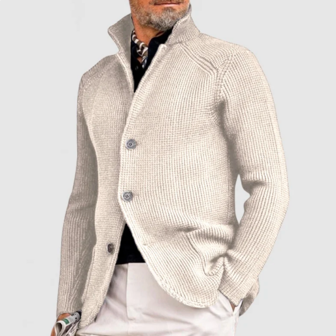 Sebastian | Strickjacke Herren Strukturstrick Knopfleiste Stehkragen