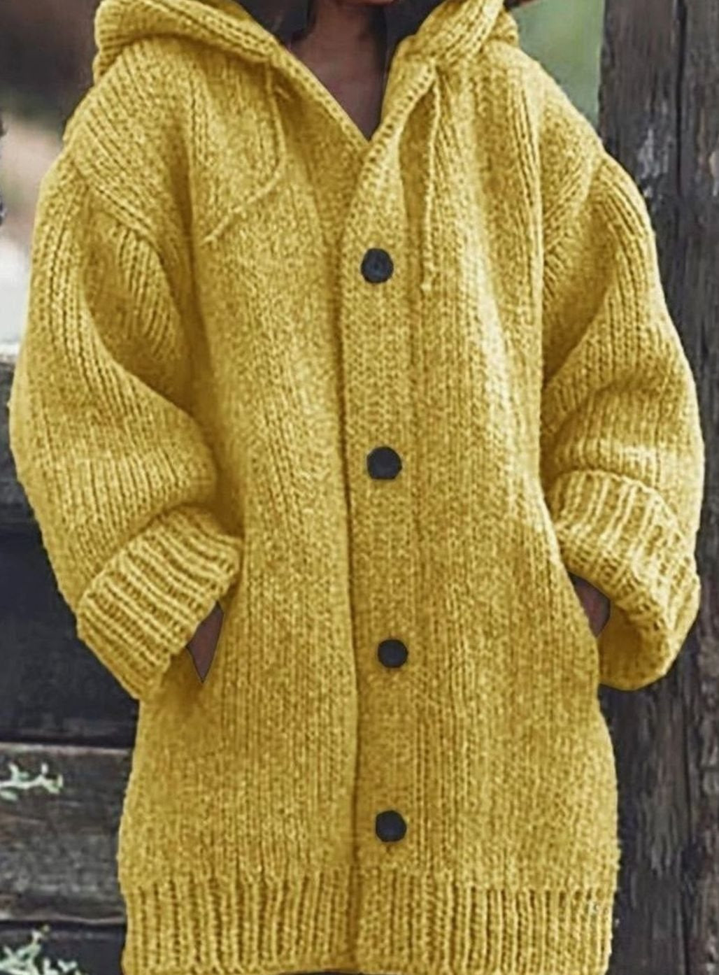 Selina | Grobstrick Cardigan mit Kapuze Damen Oversized Knopfleiste