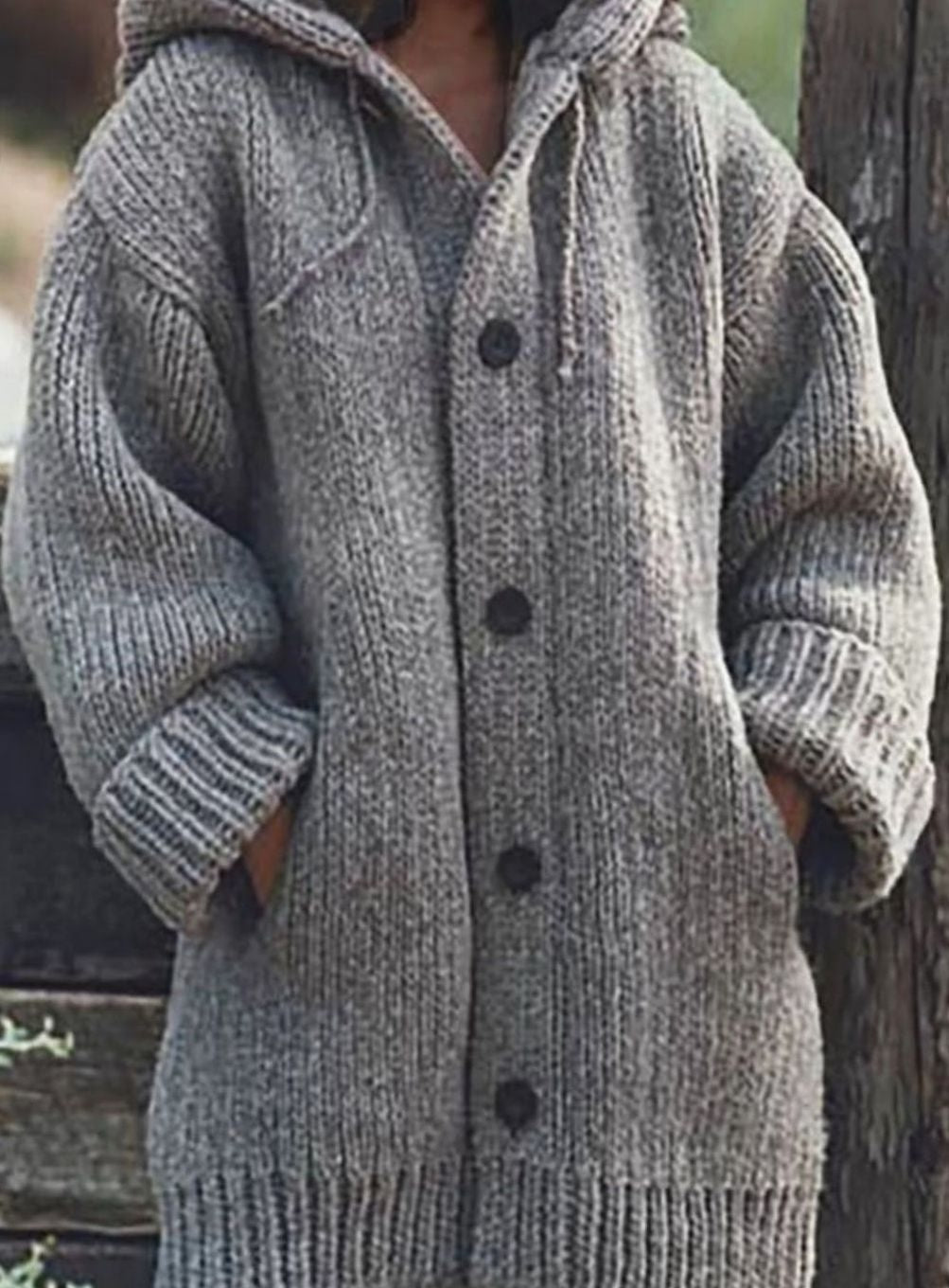 Selina | Grobstrick Cardigan mit Kapuze Damen Oversized Knopfleiste