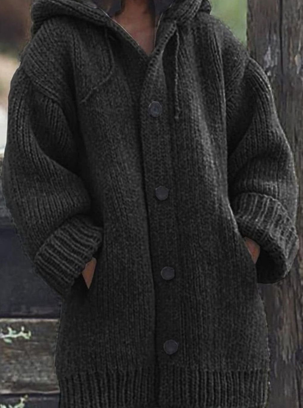 Selina | Grobstrick Cardigan mit Kapuze Damen Oversized Knopfleiste