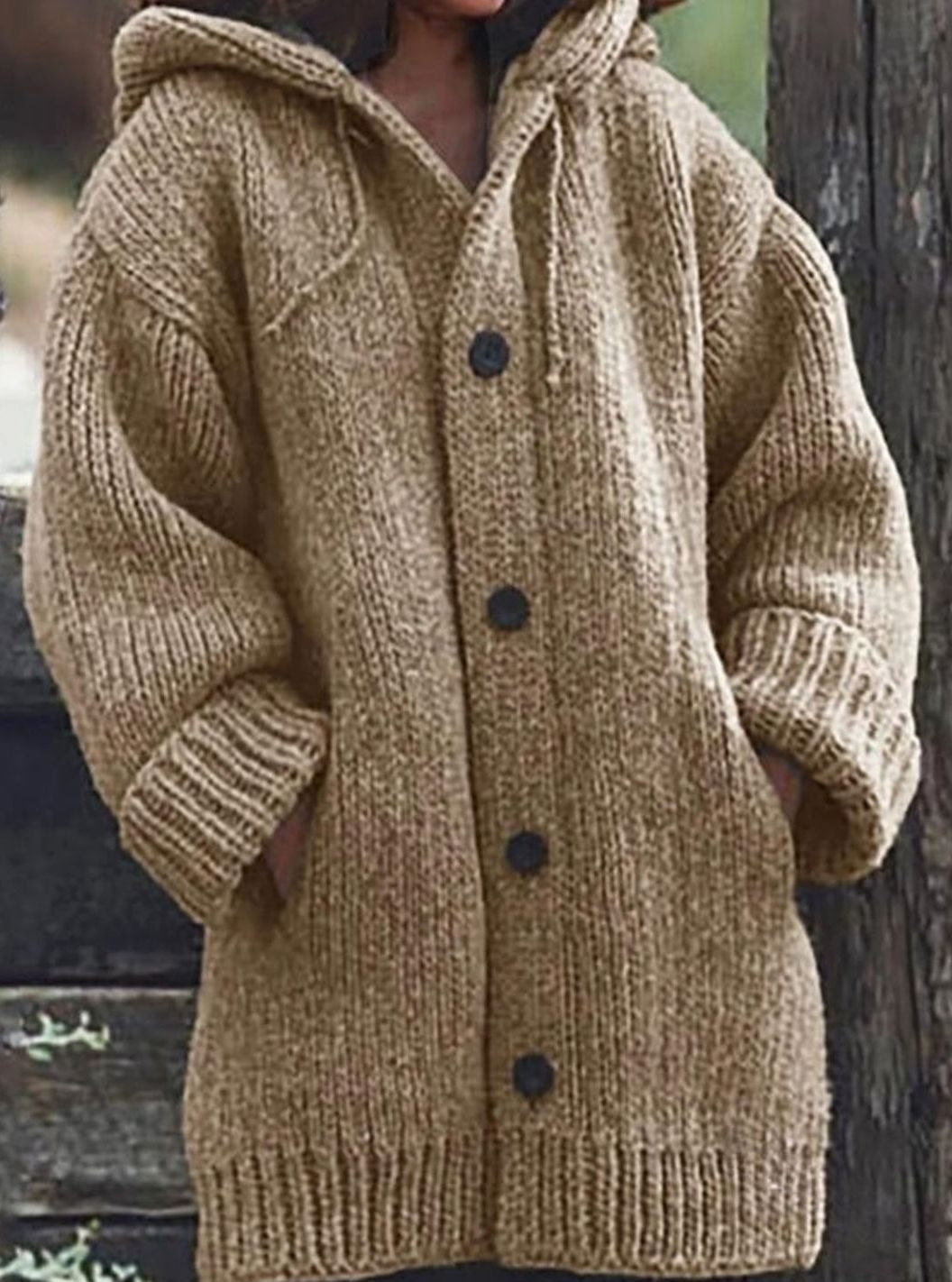 Selina | Grobstrick Cardigan mit Kapuze Damen Oversized Knopfleiste