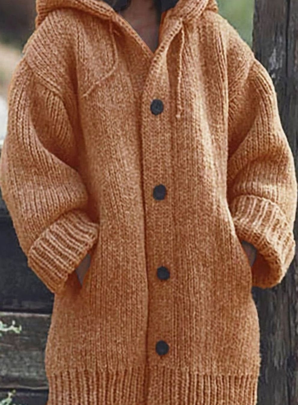 Selina | Grobstrick Cardigan mit Kapuze Damen Oversized Knopfleiste