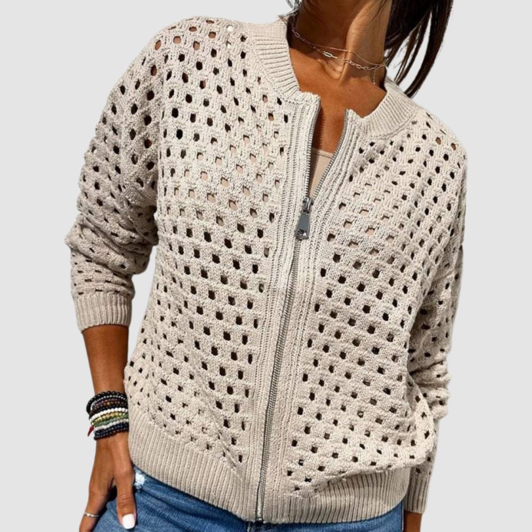 Selina | Strickjacke mit Reissverschluss Damen Lochstrick