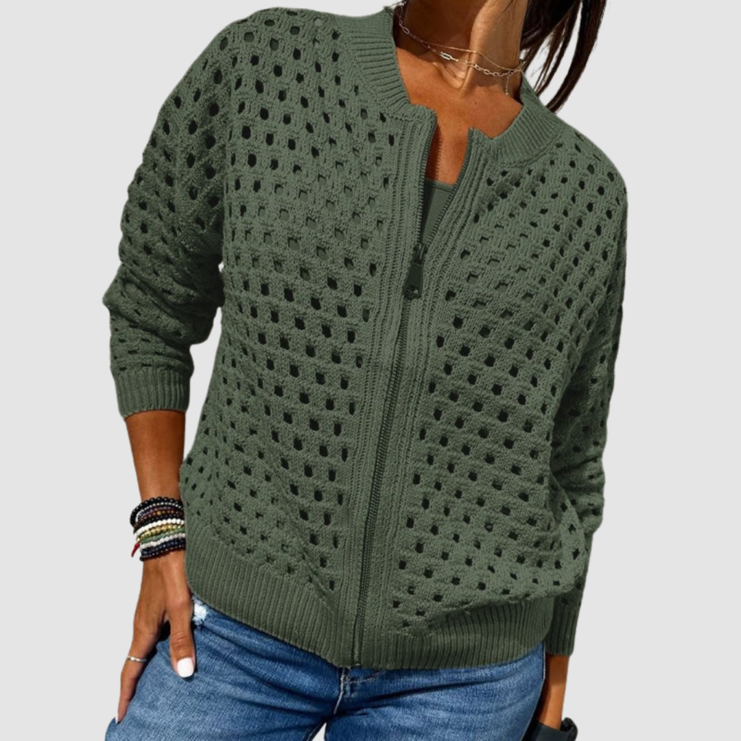 Selina | Strickjacke mit Reissverschluss Damen Lochstrick
