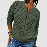Selina | Strickjacke mit Reissverschluss Damen Lochstrick