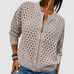 Selina | Strickjacke mit Reissverschluss Damen Lochstrick