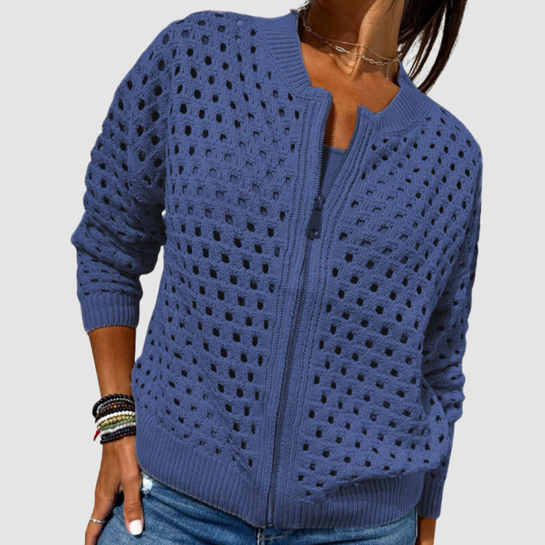 Selina | Strickjacke mit Reissverschluss Damen Lochstrick