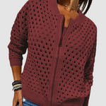 Selina | Strickjacke mit Reissverschluss Damen Lochstrick