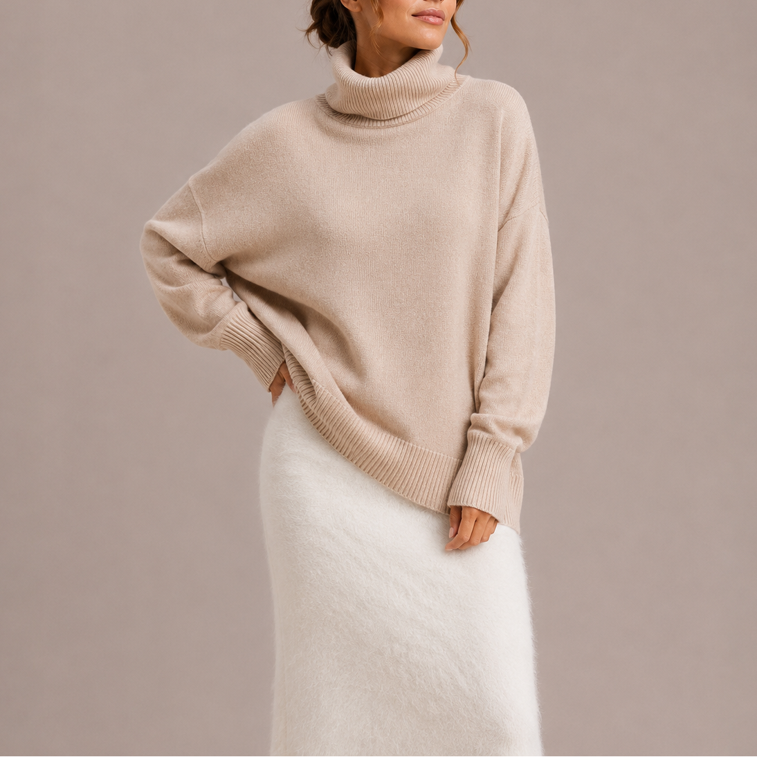Seraina | Oversize Rollkragenpullover aus Strick Damen Gerippte Bündchen