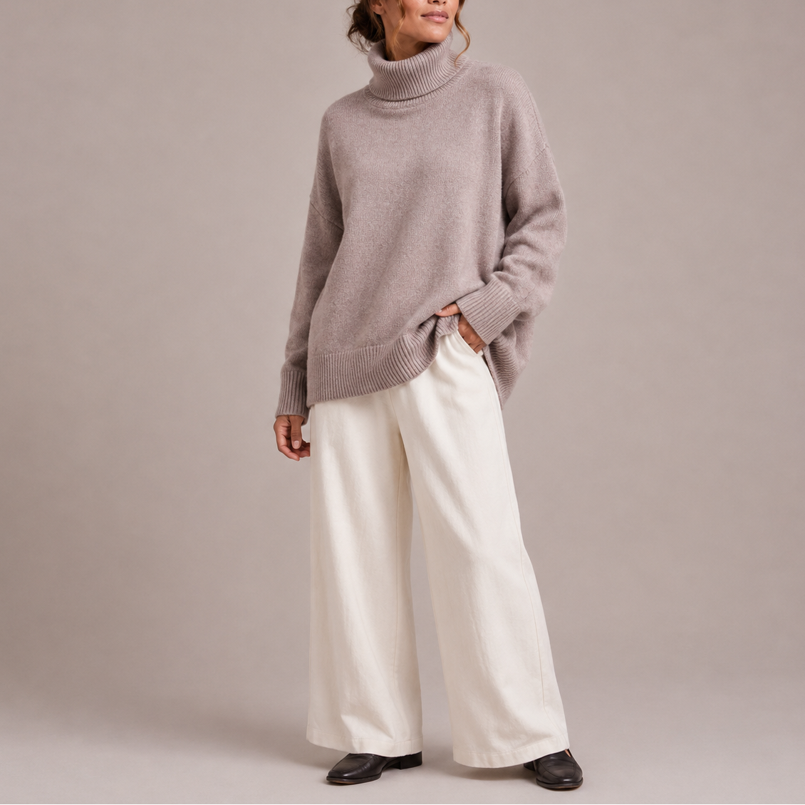 Seraina | Oversize Rollkragenpullover aus Strick Damen Gerippte Bündchen