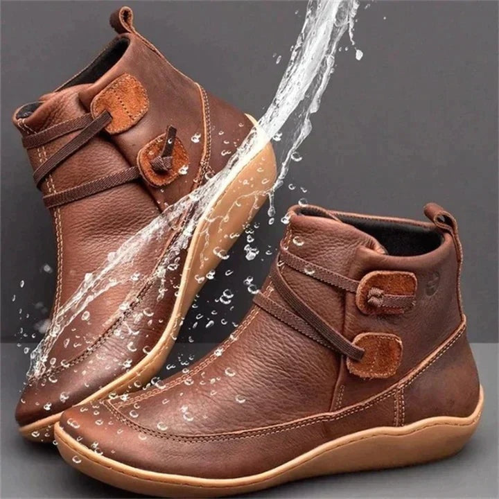 Seraina | Stiefeletten Damen Leder Wasserdicht Flache Sohle Riemendetail
