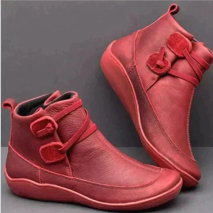 Seraina | Stiefeletten Damen Leder Wasserdicht Flache Sohle Riemendetail