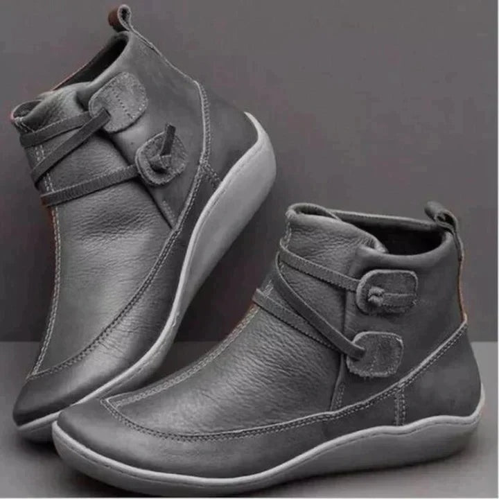 Seraina | Stiefeletten Damen Leder Wasserdicht Flache Sohle Riemendetail