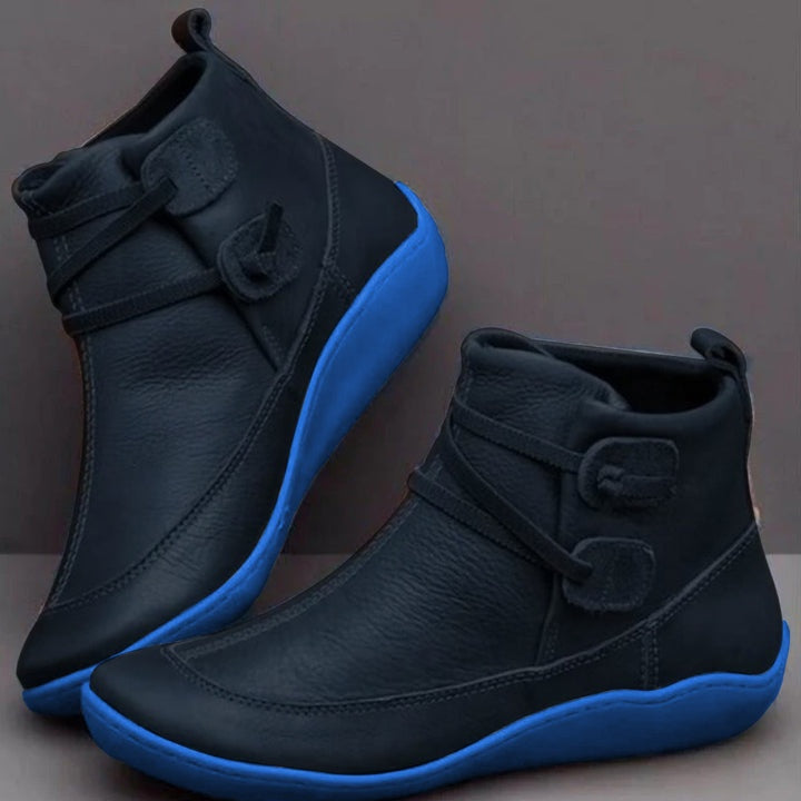 Seraina | Stiefeletten Damen Leder Wasserdicht Flache Sohle Riemendetail