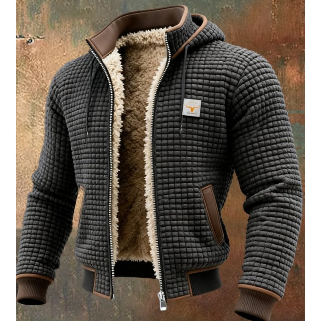 Severin | Fleecejacke Herren mit Kapuze Sherpa-Futter Waffelstruktur