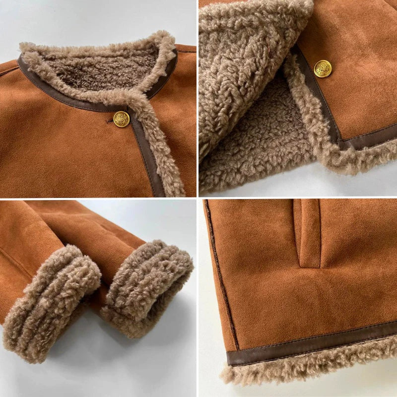 Sophia | Lammfell Jacke Damen Wildleder Gefüttert Knöpfe