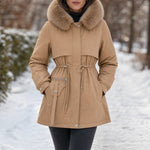 Sophia | Parka Damen mit Kunstfell Kapuze Tailliert
