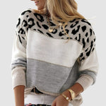 Sophia | Pullover Damen Strick Leopardenmuster Rundhals Langarm