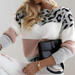 Sophia | Pullover Damen Strick Leopardenmuster Rundhals Langarm