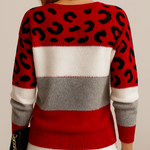 Sophia | Pullover Damen Strick Leopardenmuster Rundhals Langarm