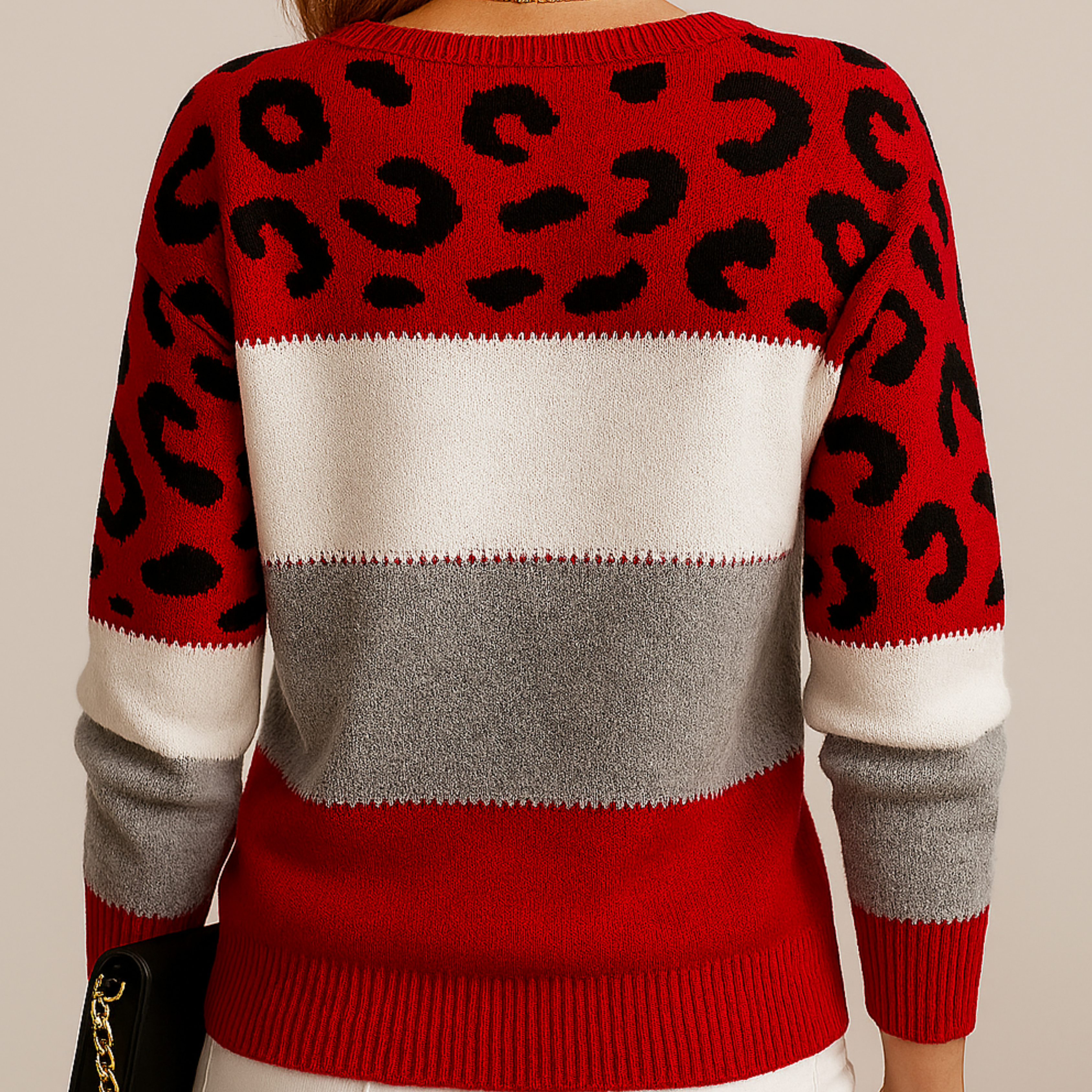 Sophia | Pullover Damen Strick Leopardenmuster Rundhals Langarm