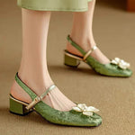 Sophia | Pumps Damen Slingback Blockabsatz Blumendetail