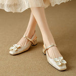 Sophia | Pumps Damen Slingback Blockabsatz Blumendetail