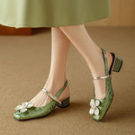 Sophia | Pumps Damen Slingback Blockabsatz Blumendetail